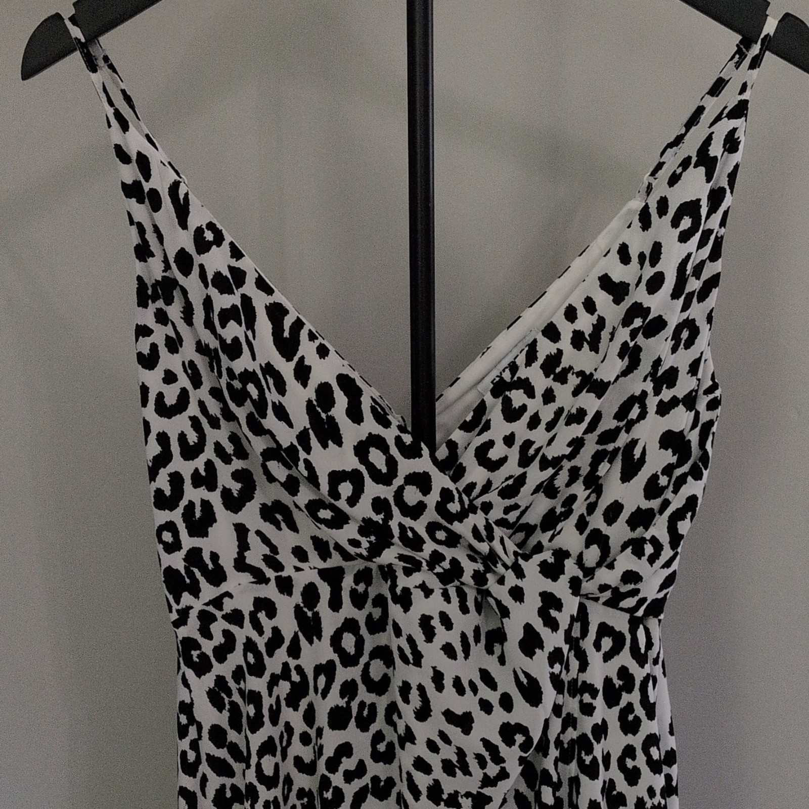 Express White/Black Leopard Animal Print Slip Dress Lined V-Neck Strappy Midi S