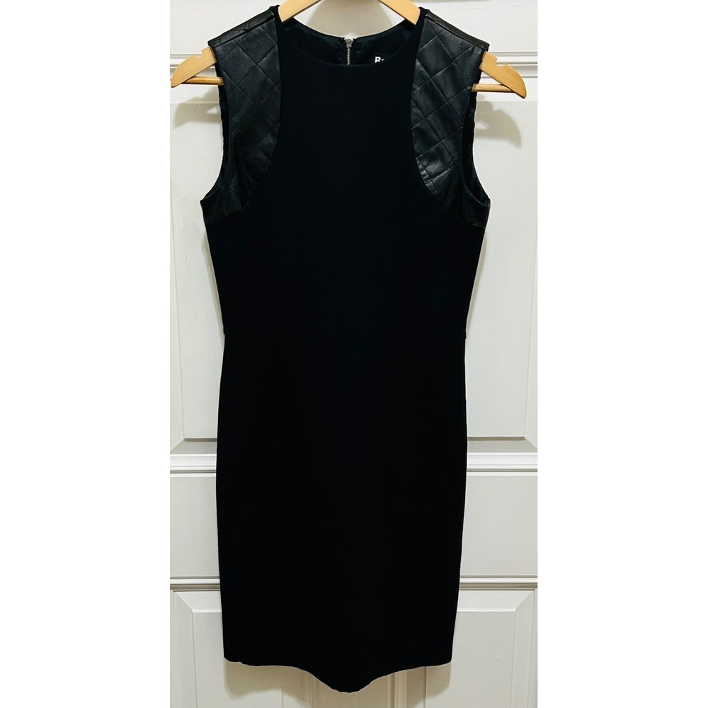 Barbour International Black Sheath Dress Quilted Leather Shoulder Panels Size 6