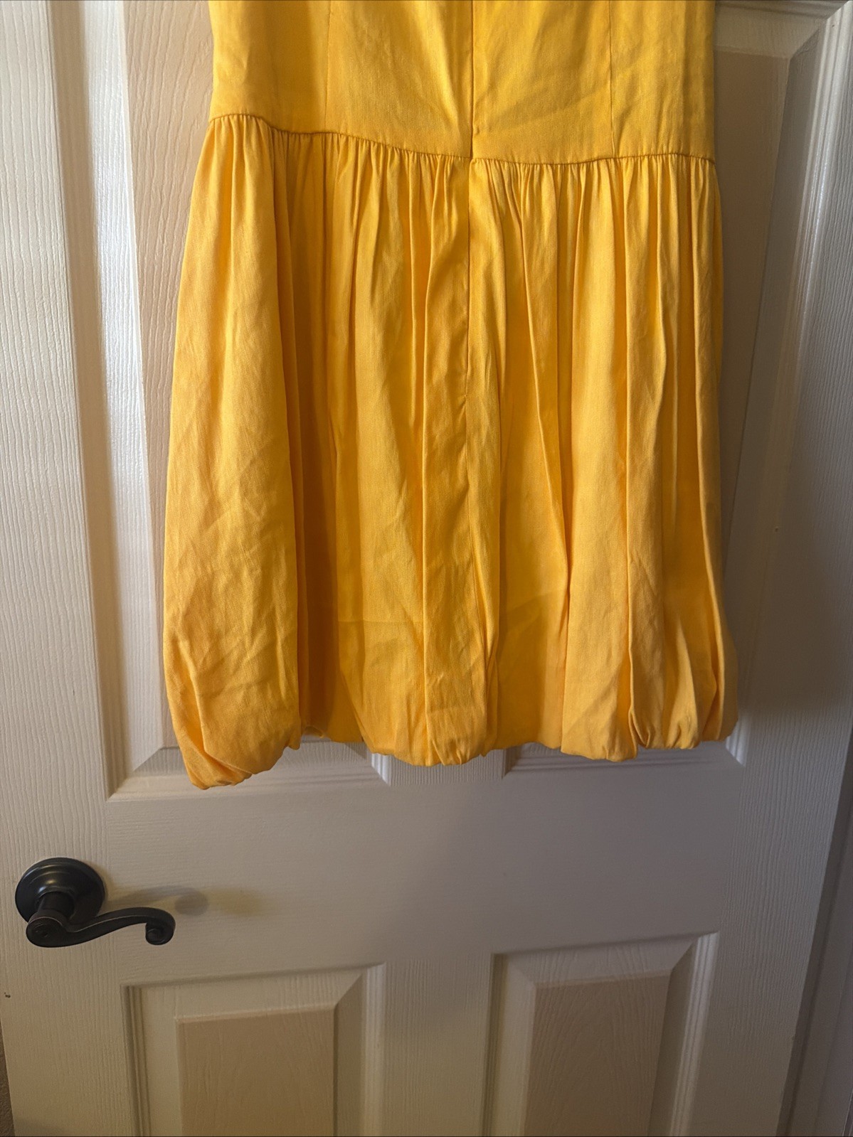 By Gianni Bini Mustard Color Short Sleeve Linen Dress With Bubble Hem