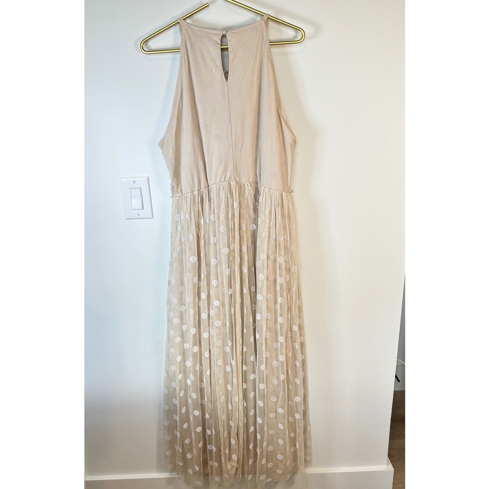 Lovely Grace Beige Polka Dot Maxi Ruffle Dress Women XL Ballet Tulle