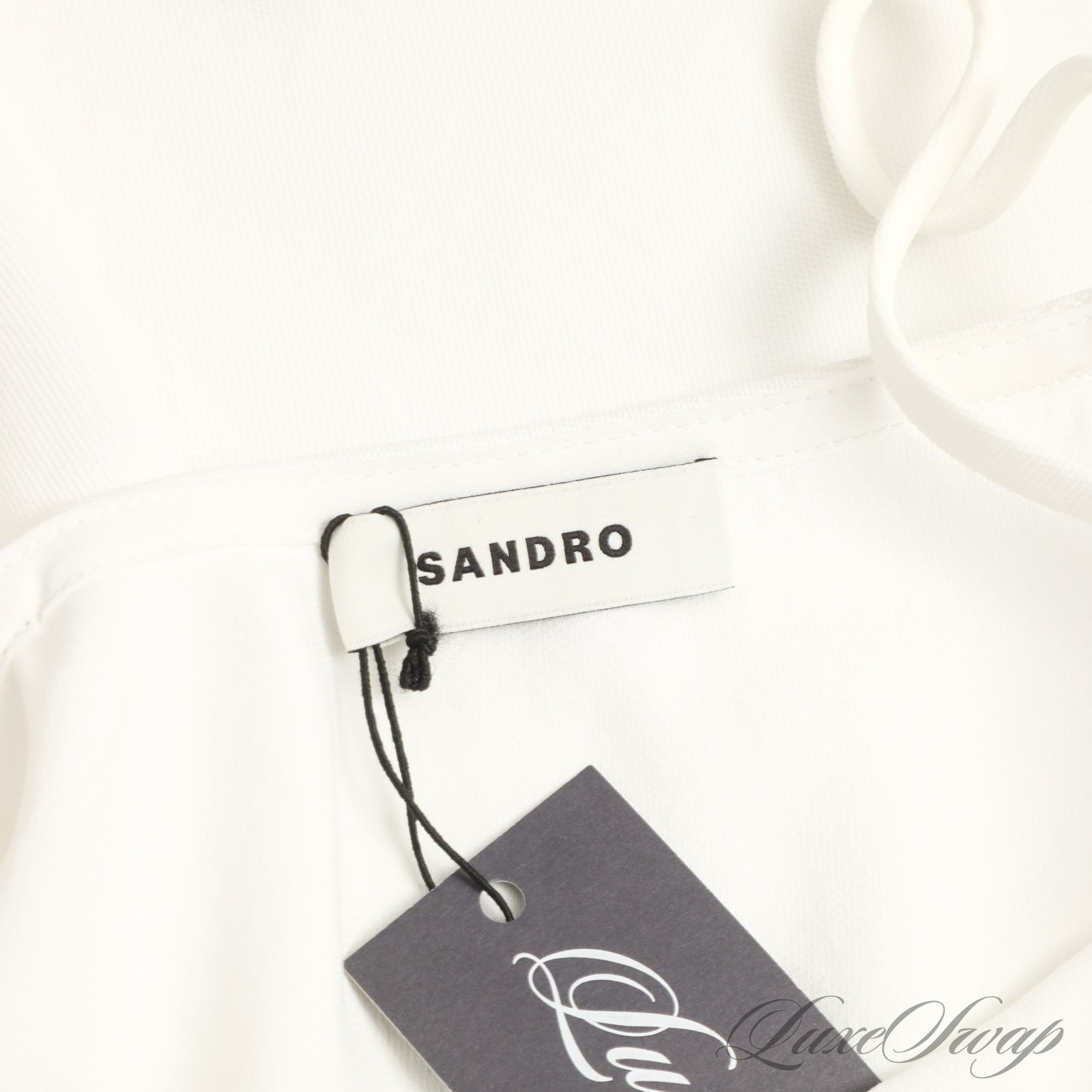NWT $395 Sandro Paris Ecru White Gold Buttoned Mid Length Tea Dress 36 #13W002