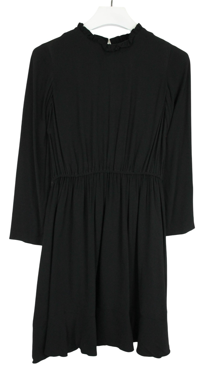 Sandro Dress Womens (EU) 36 Long Sleeve Ruffle Collar Elastic Waist Mini Black