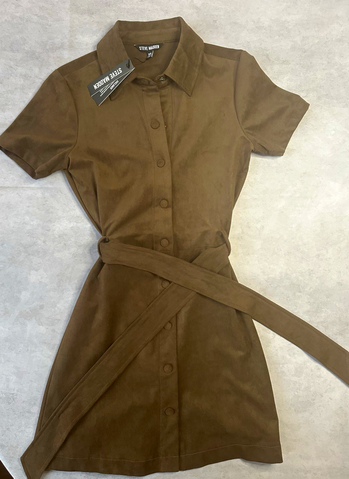 NWT Steve Madden Women’s Jolene Brown Suede Short Sleeve Dress, XS