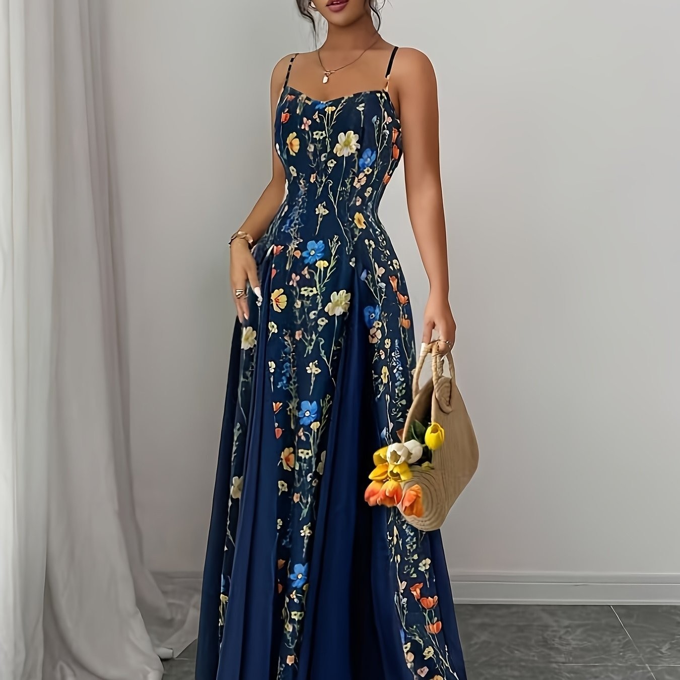 Romantic Floral Maxi Dress French Spring Elegance