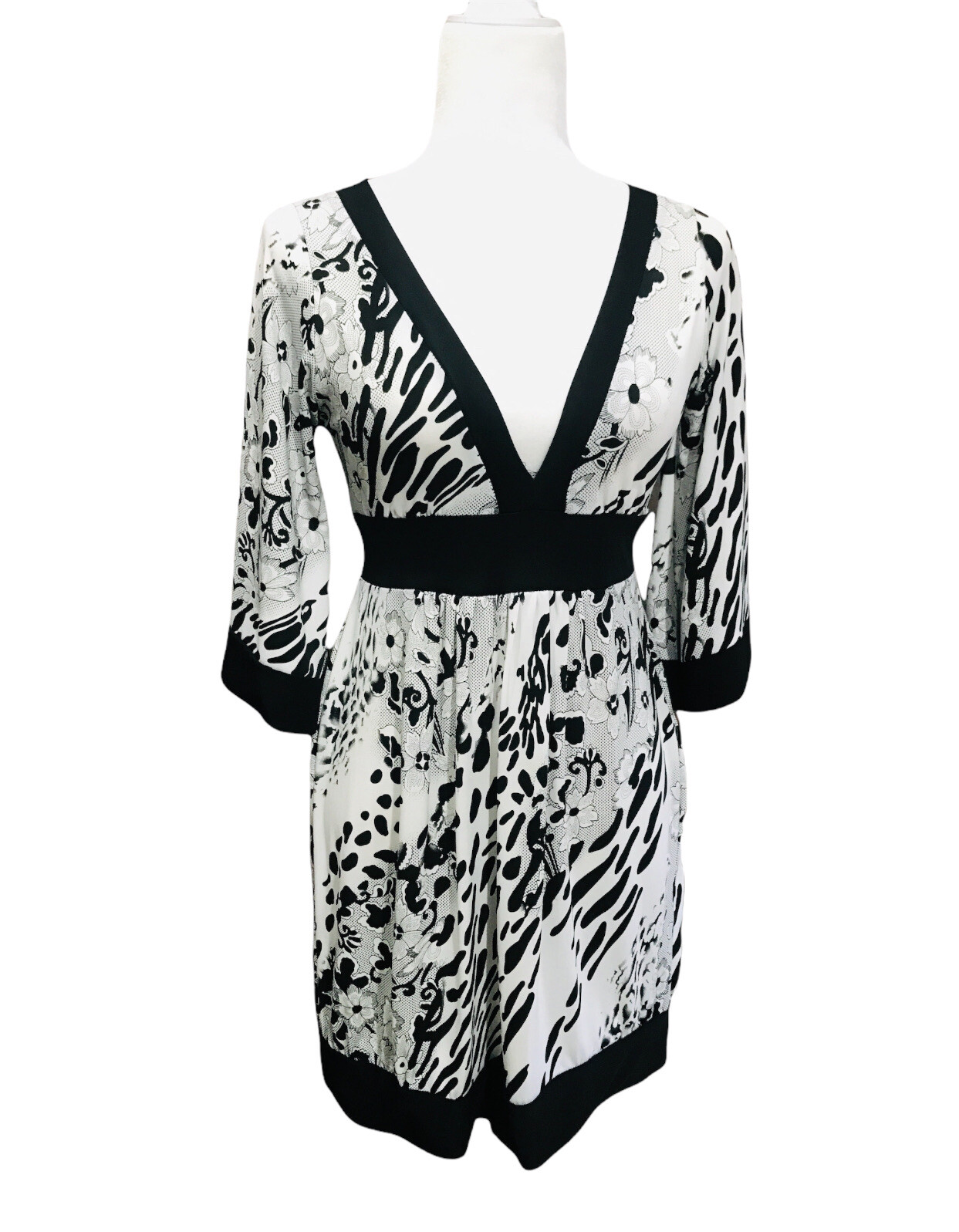 Pretty Girl Mini Dress Women’s Medium New York Black & White 3/4 Sleeve Tunic