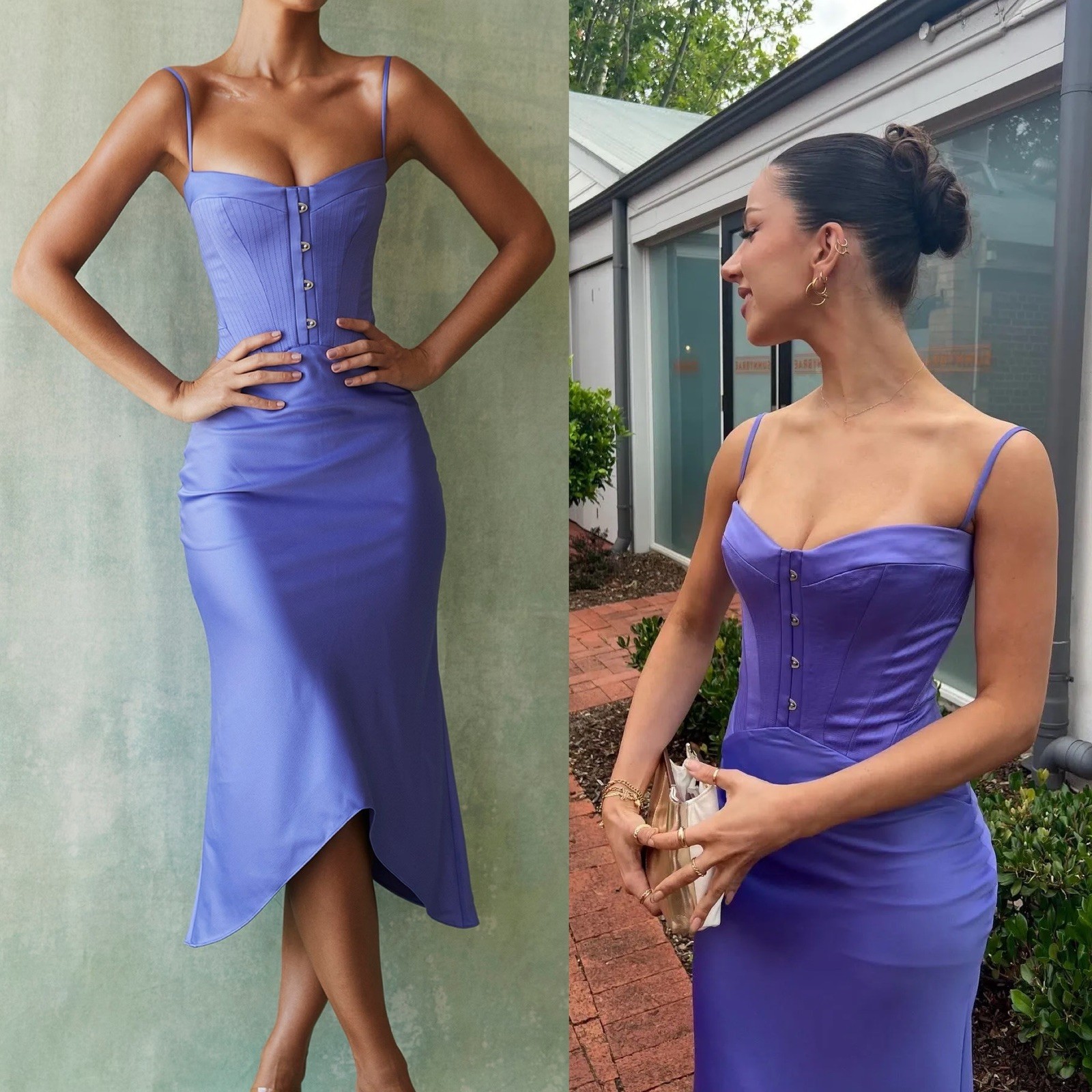 NEW! House of CB- IMOGE Periwinkle Satin Corset Midi Dress Purple Size Small