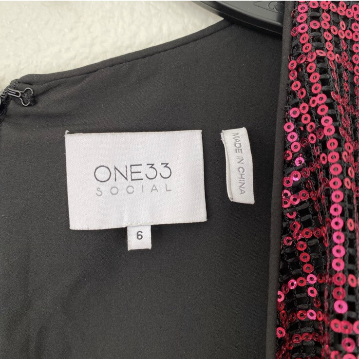 One33 Social Sequin Sheath Cocktail Dress Fuchia Pink 6
