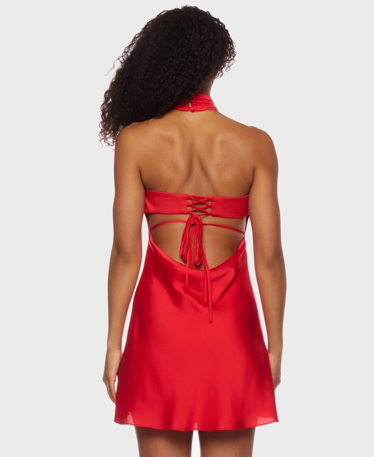 Alex & Sophia Juniors’ Open-Back Halter Dress – Tomato Red Size 3/4 NWT