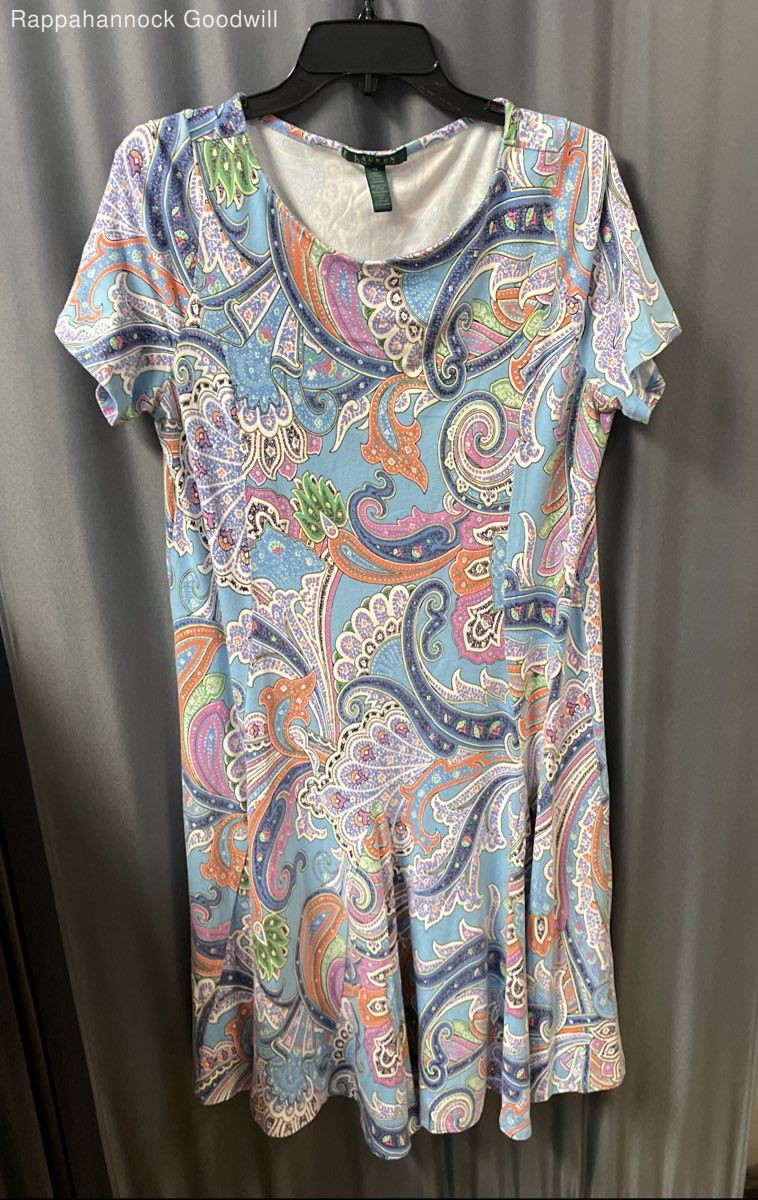 Lauren Ralph Lauren Women’s Blue Paisley Print Short Sleeve Dress Sz 1X