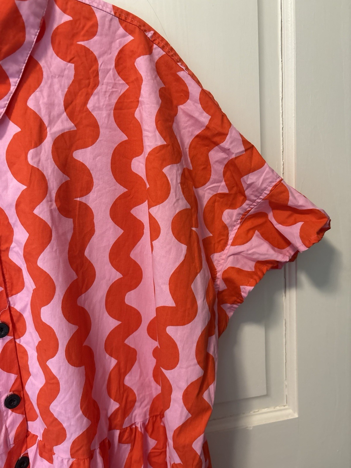 Nooworks Pink Squiggle Collared Shirt Cotton Plus Womens Dress 5x