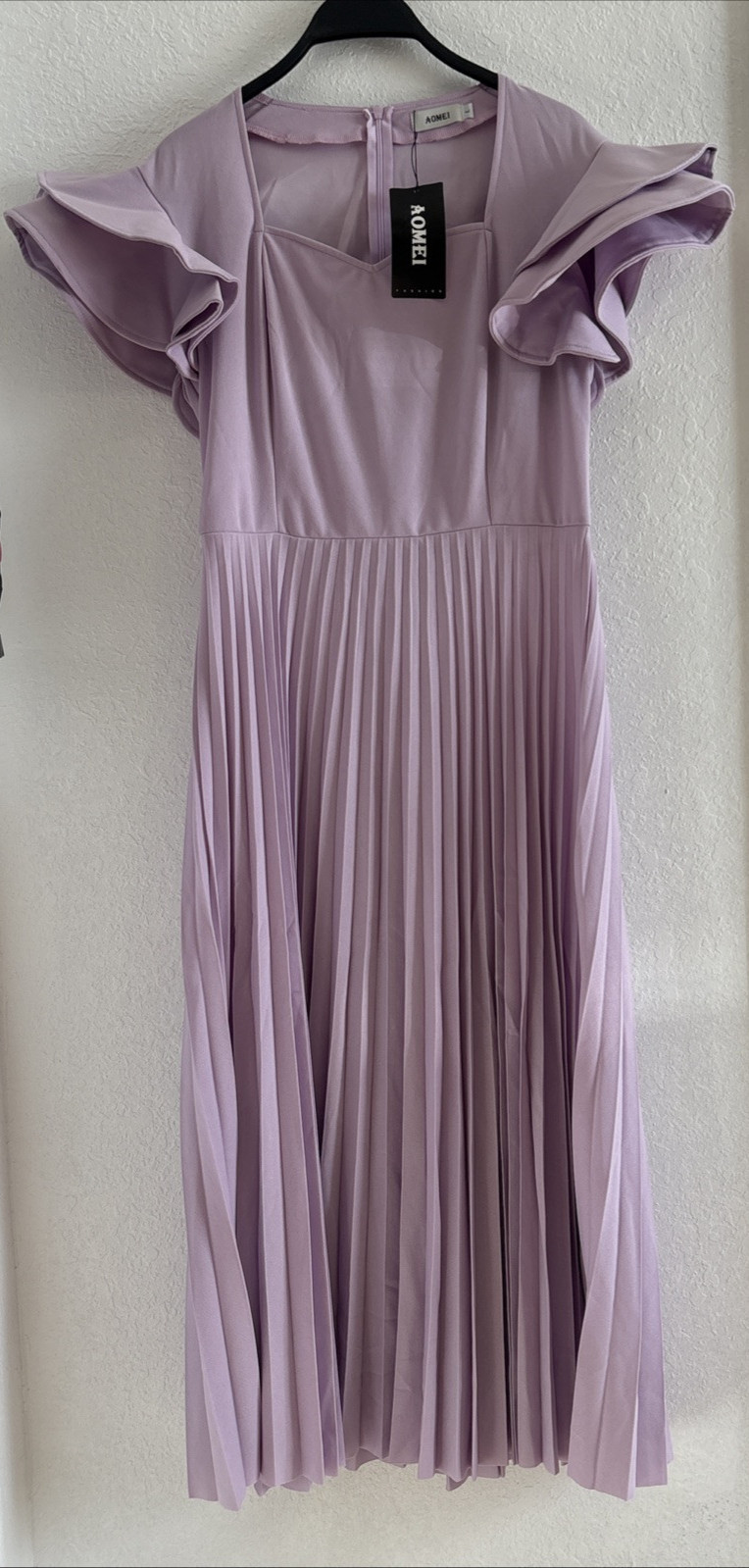 Aomei Womens Long Lilac Purple Flowy Ruffle Sleeve Dress Zip Back Size Large