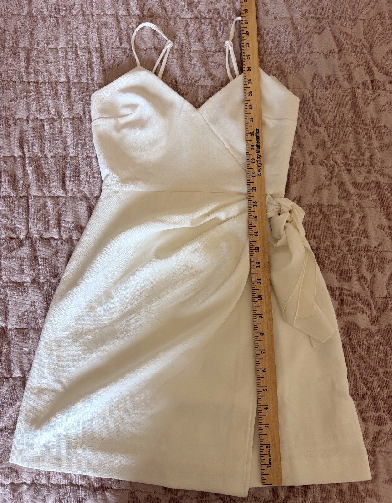 French Connection White Satin Wrap Mini Dress Sz 0 V-Neck Bow Zip Straps
