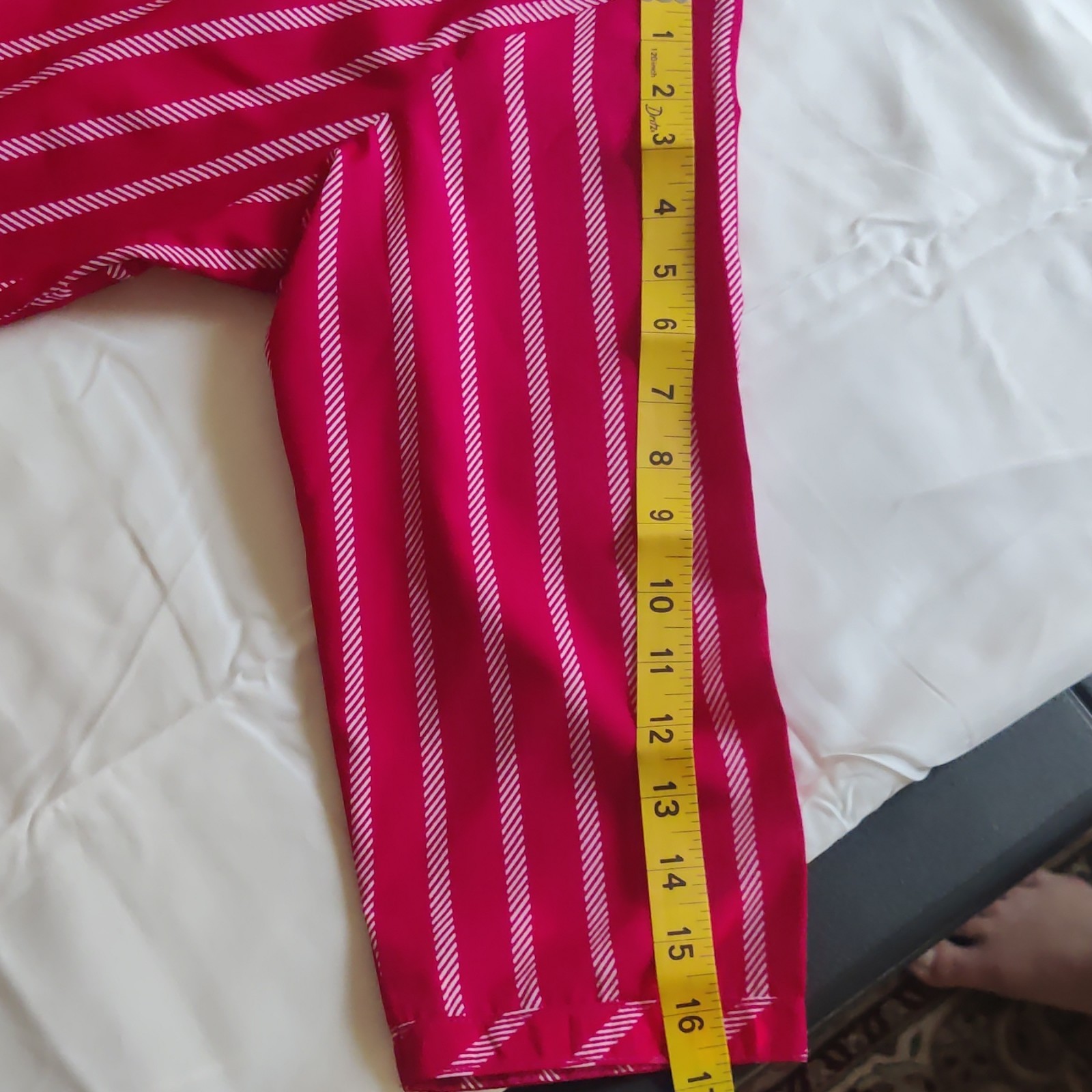 Pink & White Striped Shirt Dress, Button-Front Collared 3/4 Sleeve S