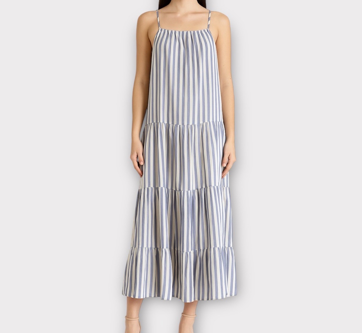 HL Affair Women’s Dress Medium Midi Tiered Graphic Stripe Swingy Flowy Beach NWT