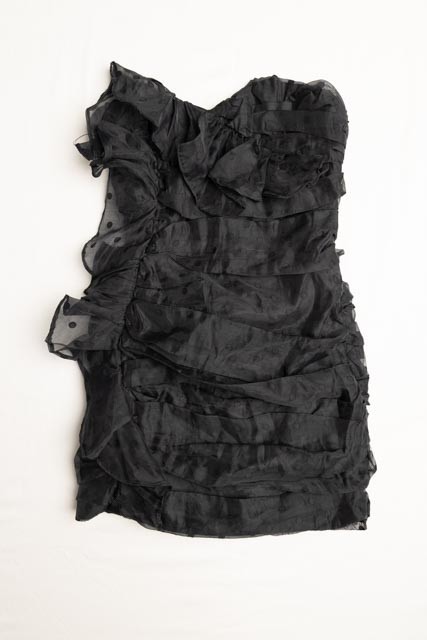 DO+BE Womens Black Strapless Ruched Ruffle Mini Dress Cocktail Party M LBD📝