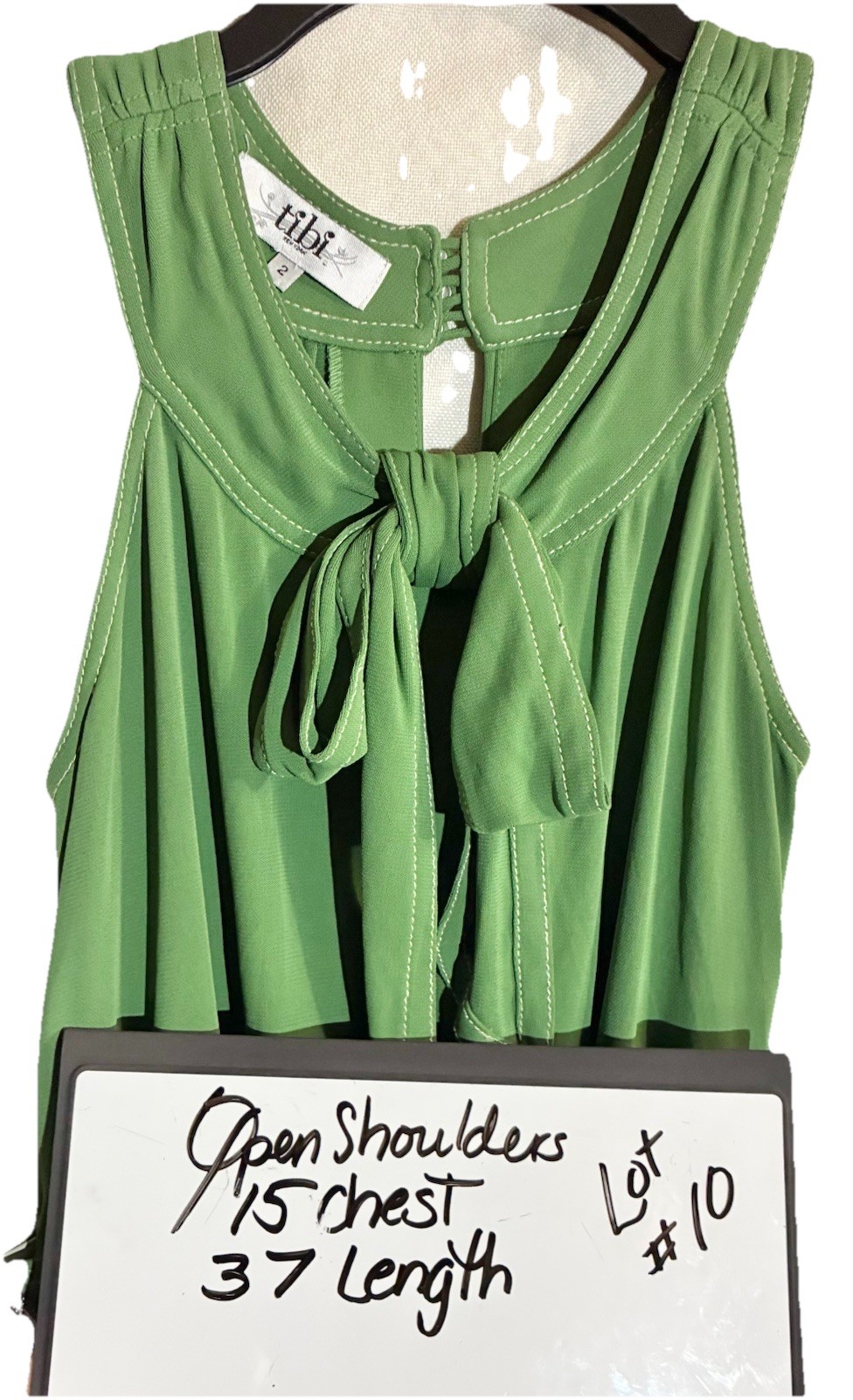 Tibi Womans Retro Belted Cocktail Dress Sz 2 Green Tie Bow Party Wedding Resort