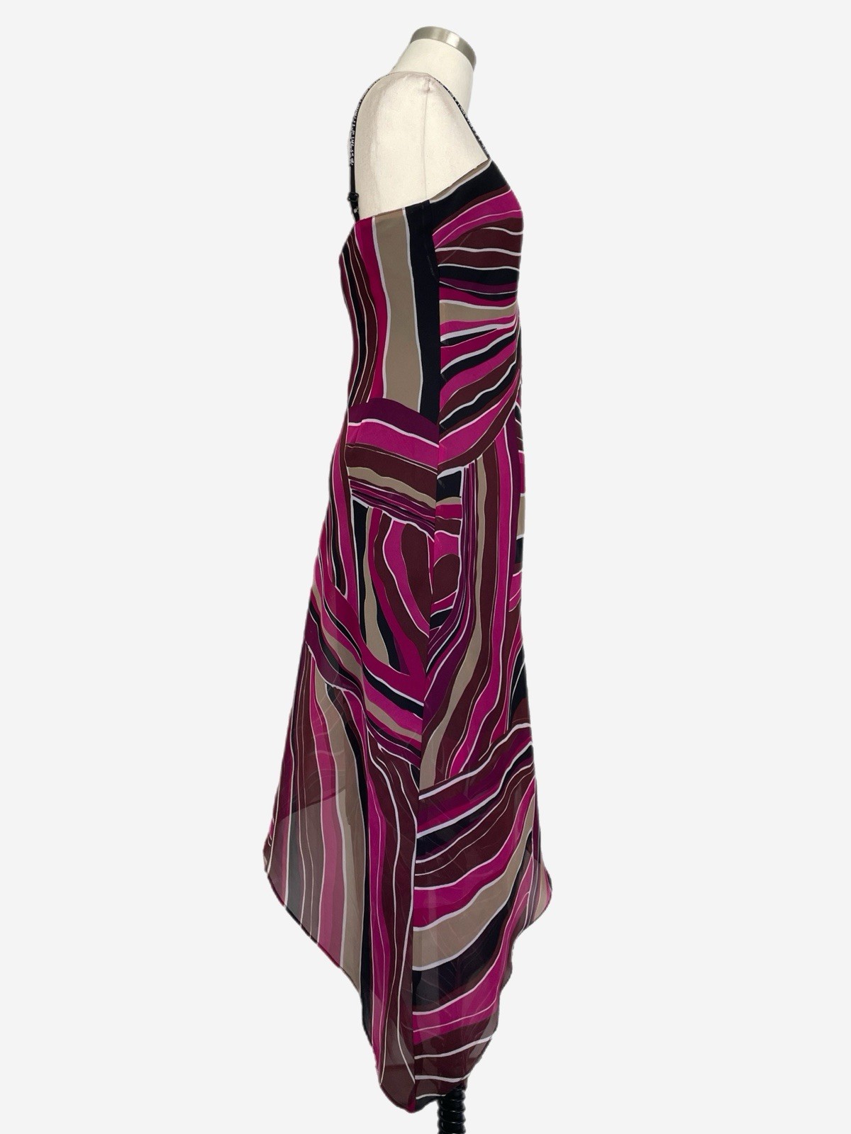 Vintage Y2K Eva Blue Pink black abstract beaded layered asymmetric slip dress S
