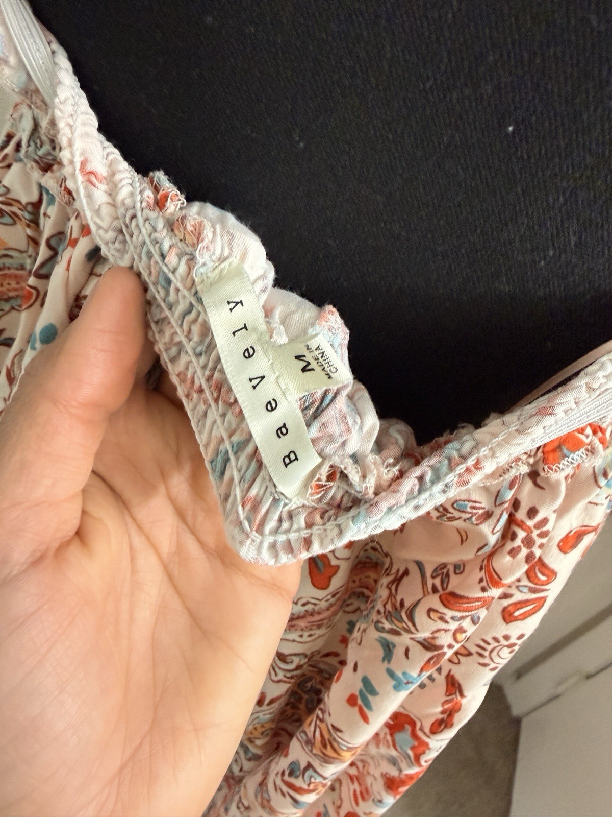 Beavely White Orange Blue Paisley Smocked Maxi Dress V-Neck Spaghetti Strap M