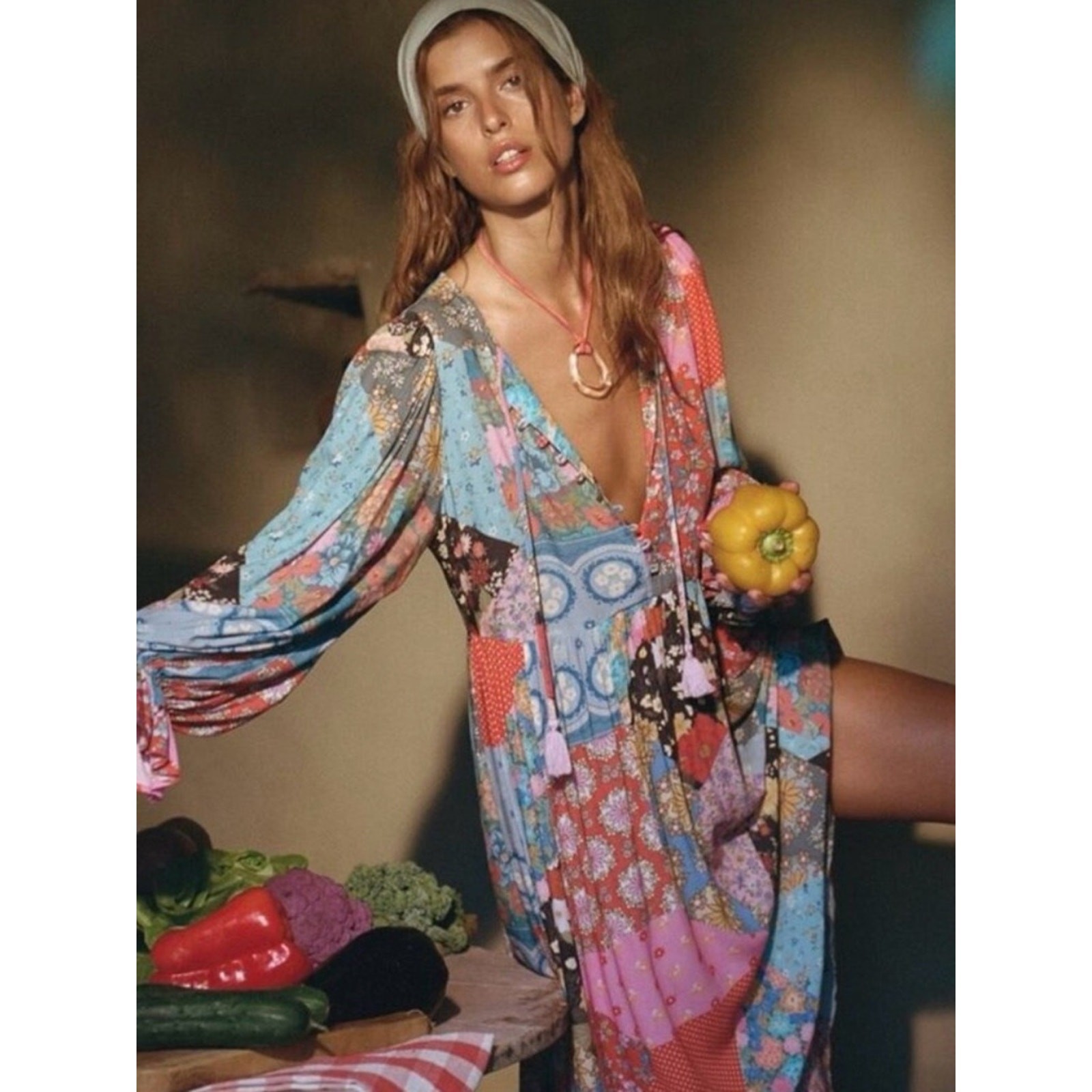 Spell & the Gypsy Bohemian Patchwork 70s Witchy Cha Cha Maxi Dress Size Small