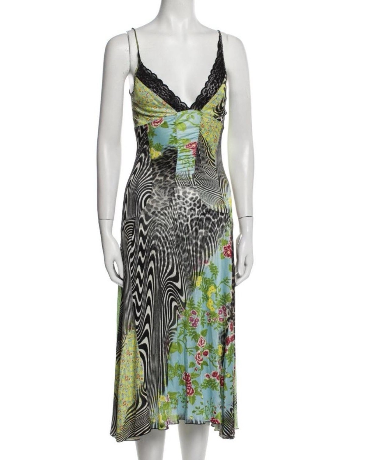 Roberto Cavalli Cavalli class line lace psychedelic Patchwork Fairycore Dress S