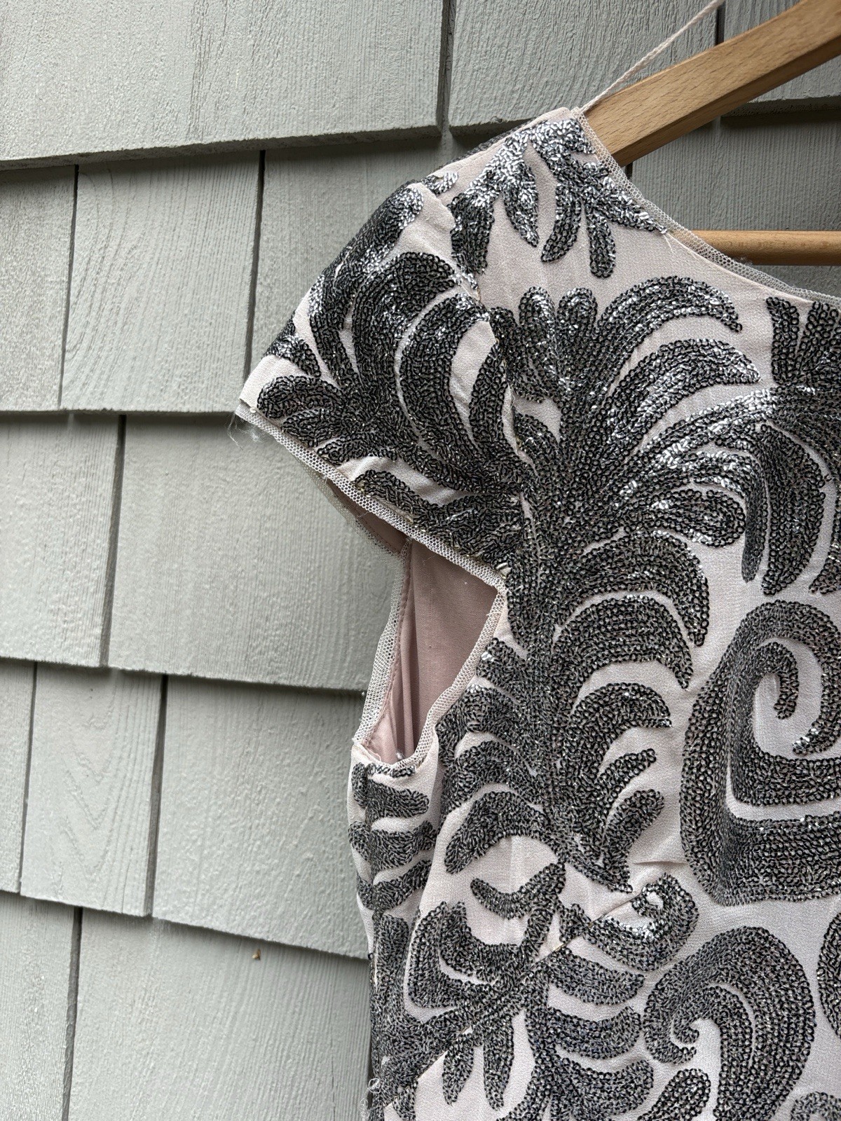 Adrianna Papell Silver Sequin Sheath Dress
