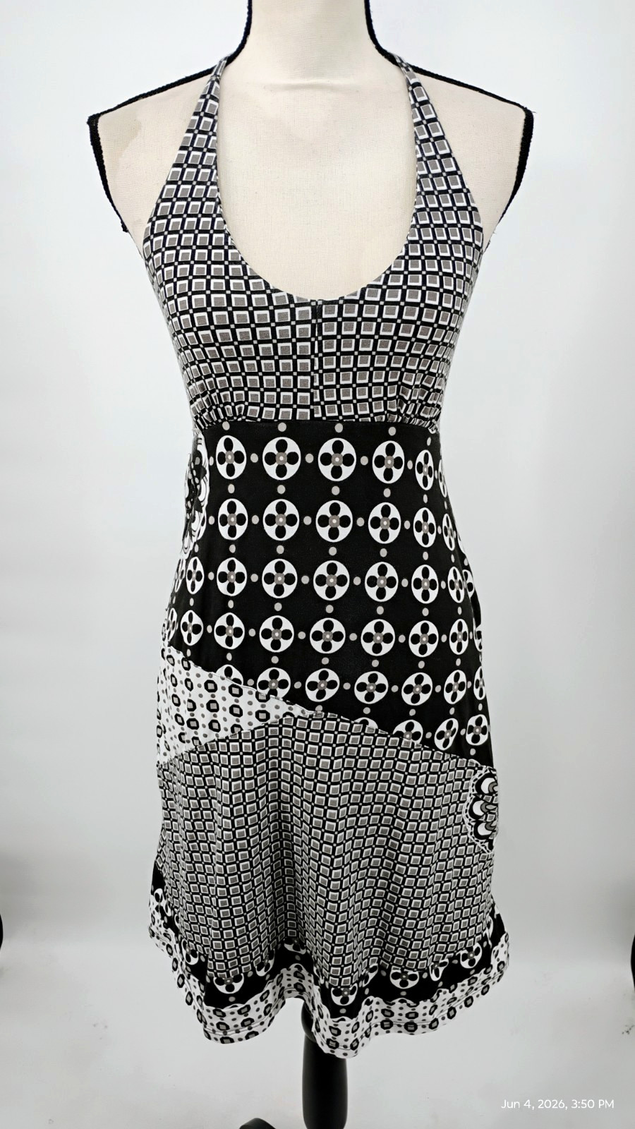 Prana Halter Geo Patchwork Dress Organic Cotton Elastane Smocked Medium