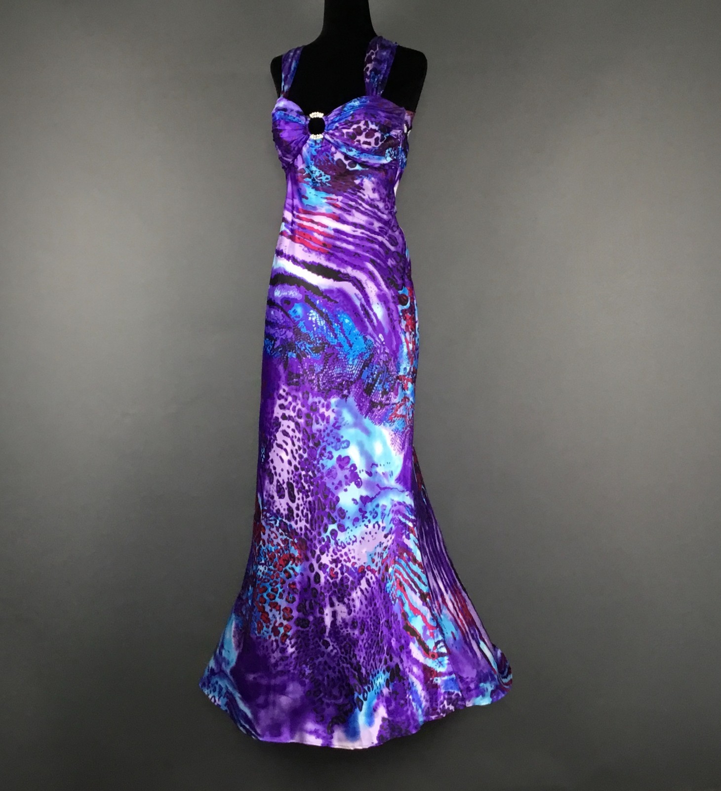Blondie Nites by Stacy Sklar Maxi Dress Rhinestone Detail Animal Print Size XS