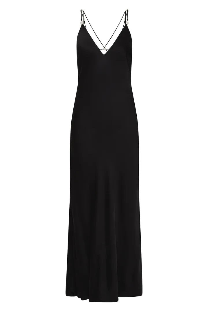 Aje Studio Agate Crossback Maxi Dress Black Pearl Beaded Bias Cut AU 6 / US 2