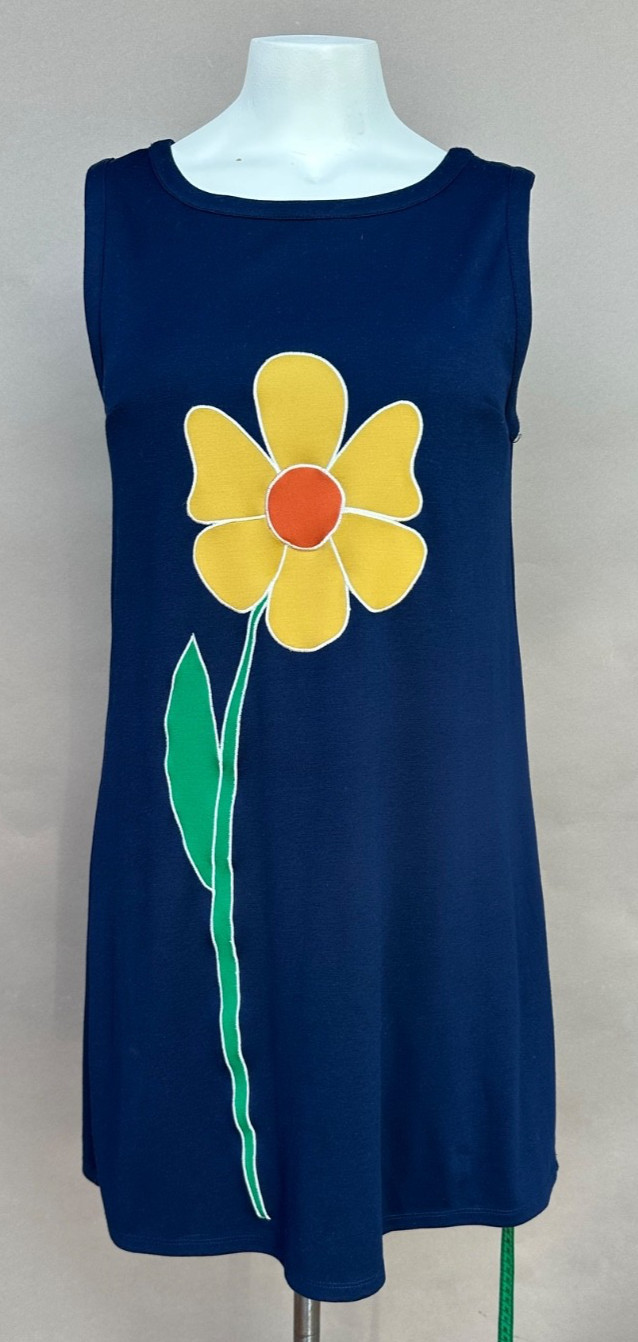 Modcloth Women’s L Navy Blue Daisy Floral Shift Dress Sleeveless Retro 60’s Twee