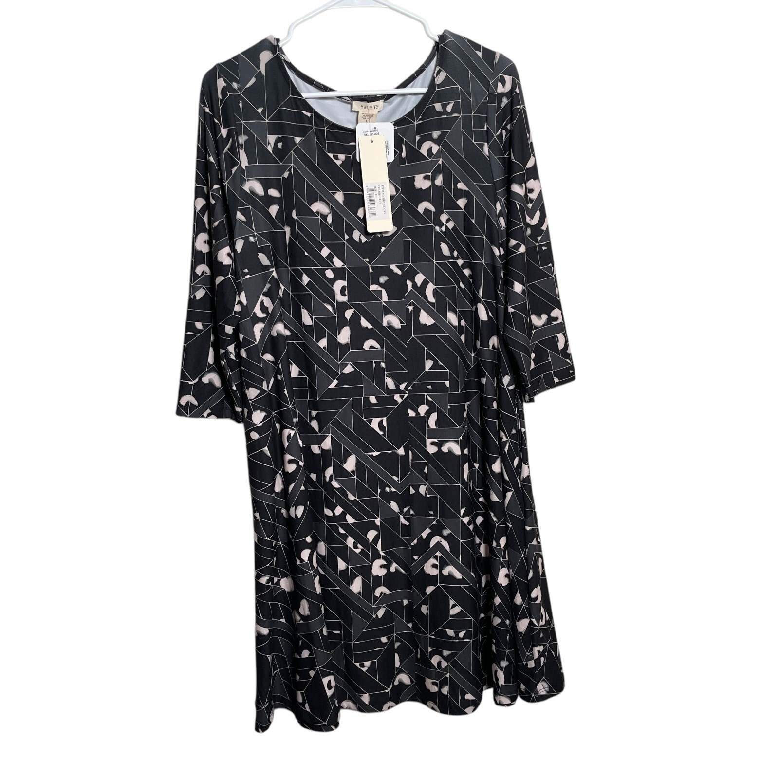 Yelete Dress Women’s Large Printed Shift 3/4 Sleeve Abstract Round Neck Top NWT