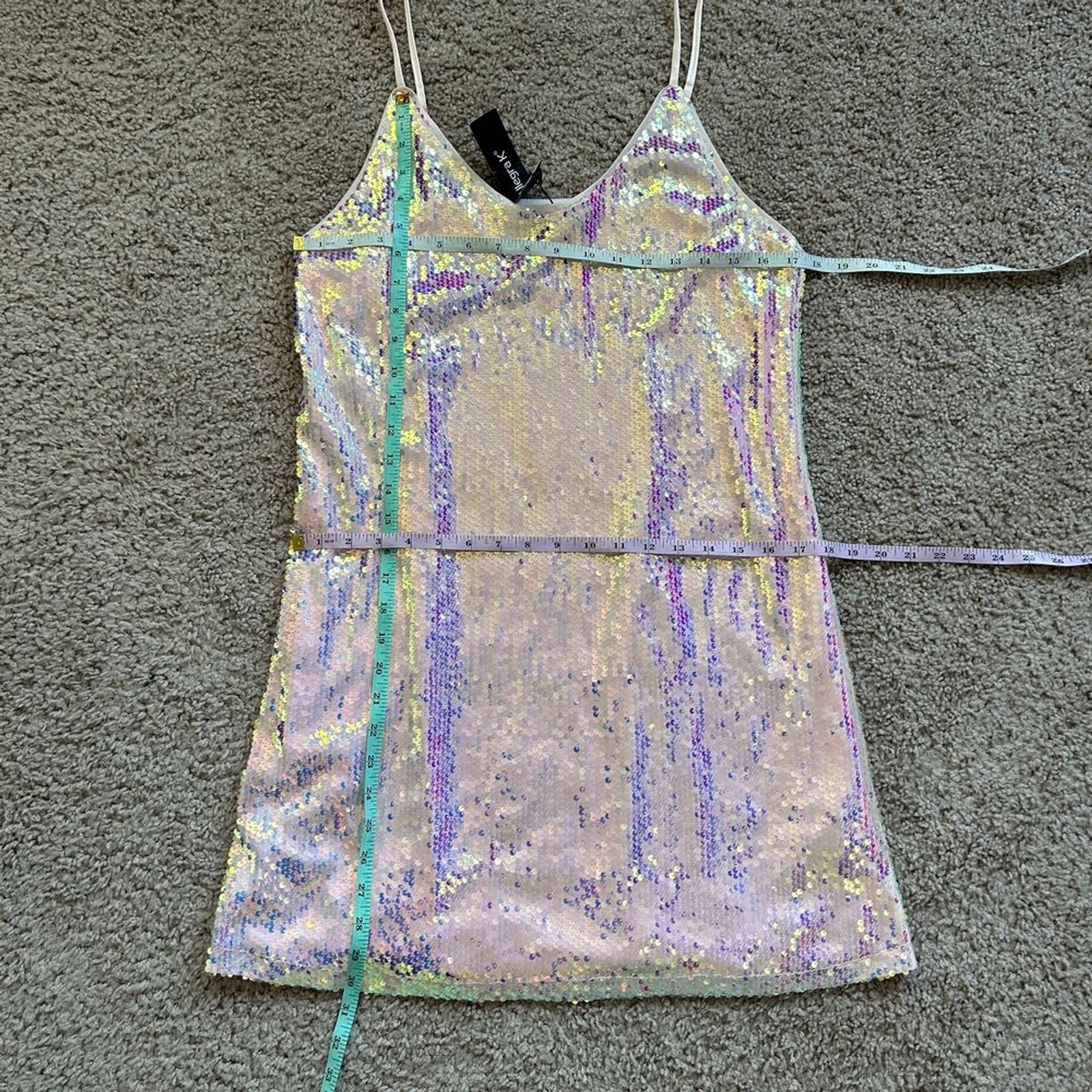 Allegra K Sequin Spaghetti Strap V Neck Cocktail Sparkly Mini Dress NWT Large