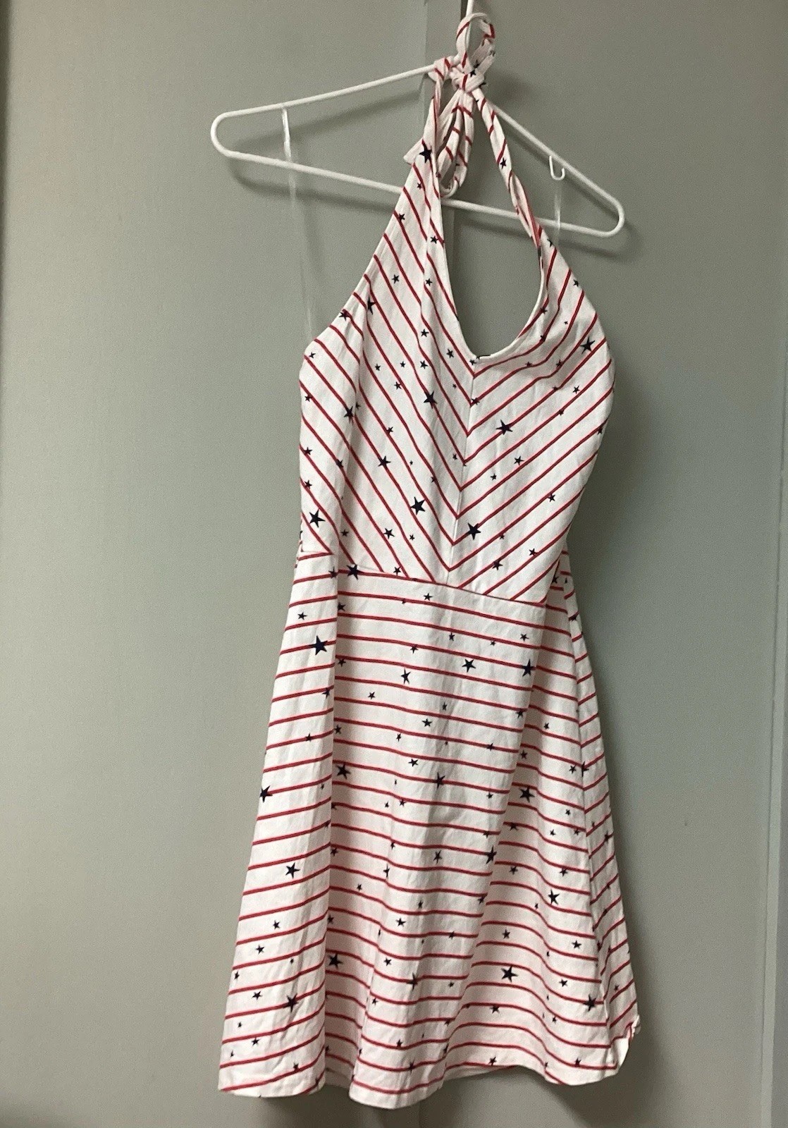 NWT SO Kohl’s Sz Large Juniors Halter Mini Dress Stretch Americana Patriotic 4th