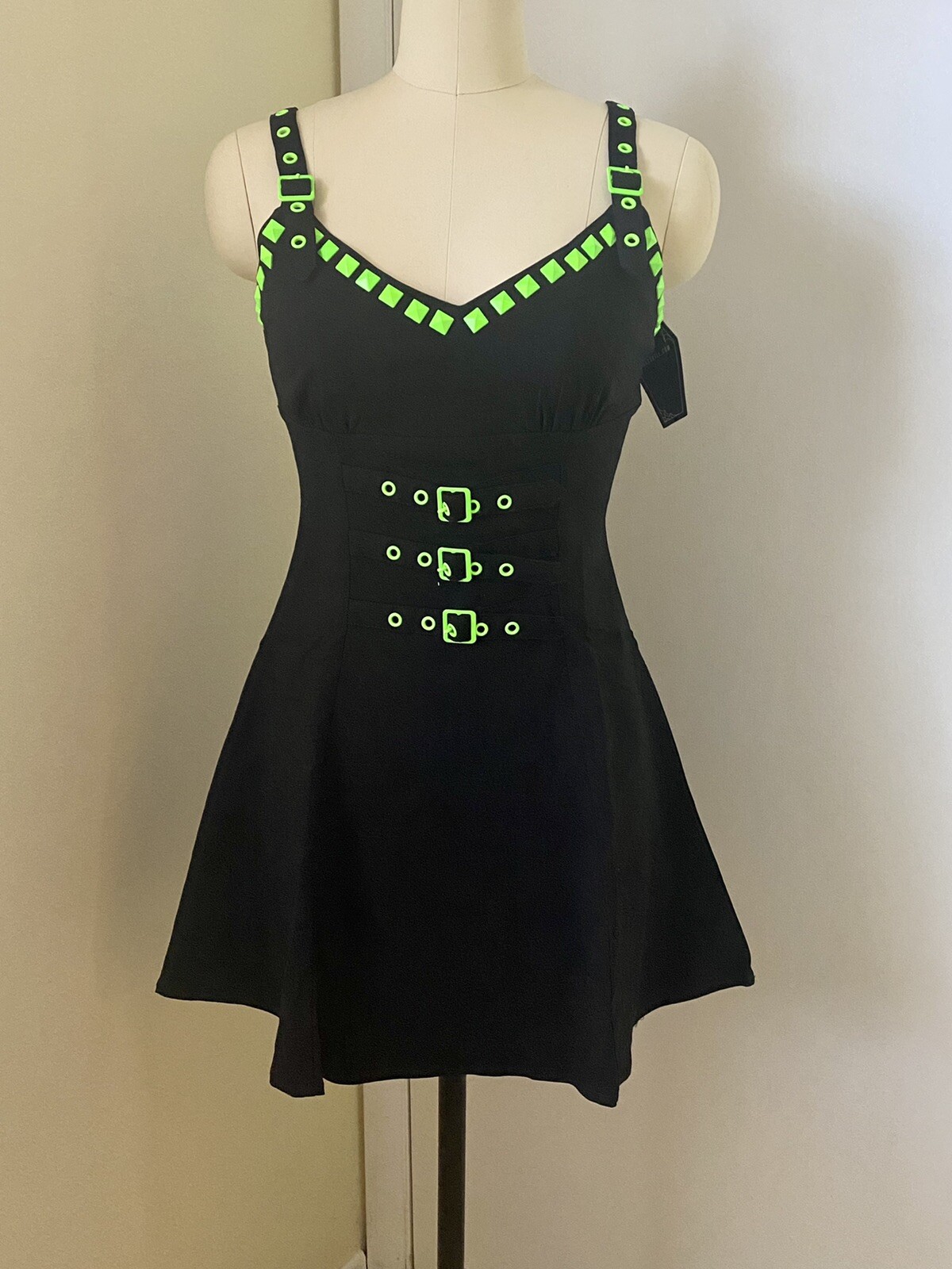 The Grave Girls Black Gothic Punk with Green Studs and Buckle M Hot Topic
