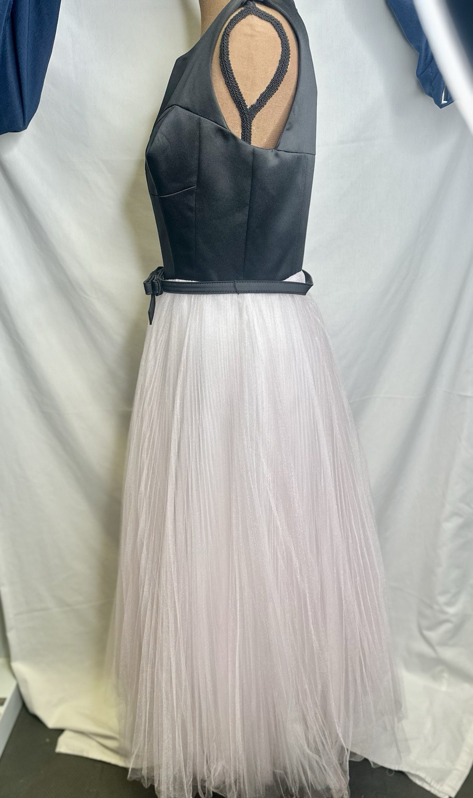 MILLY Black Sateen Pink Organza Pleated Tutu Tulle Sleeveless Gown Midi Dress; 6