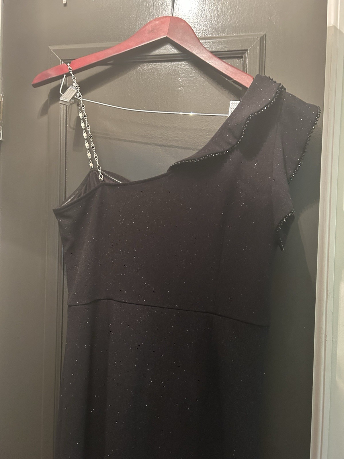 Vfshow Black Beaded Ruffle One Shoulder dress perfect for wedding/Formal/prom