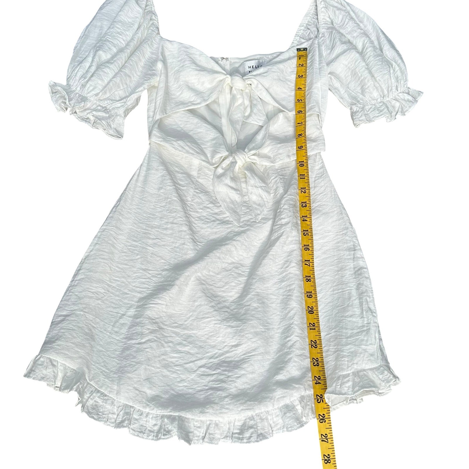 Hello Molly Silent Night White Tie Puff Sleeve Mini Dress Small US 4 Milkmaid