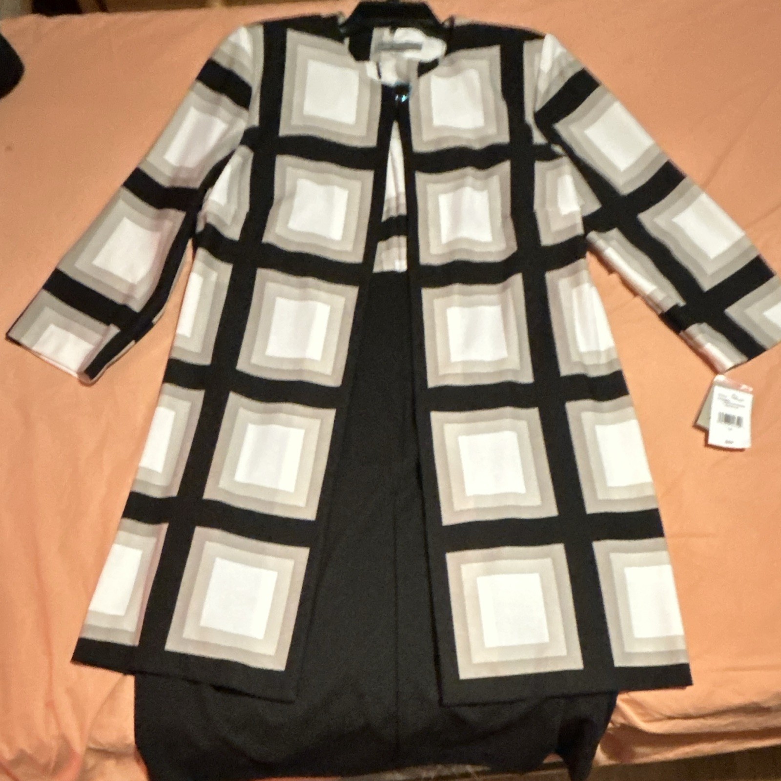 Danny & Nicole Women’s 2-Piece A-Line Dress Set Geometric Black/Gray/White 14