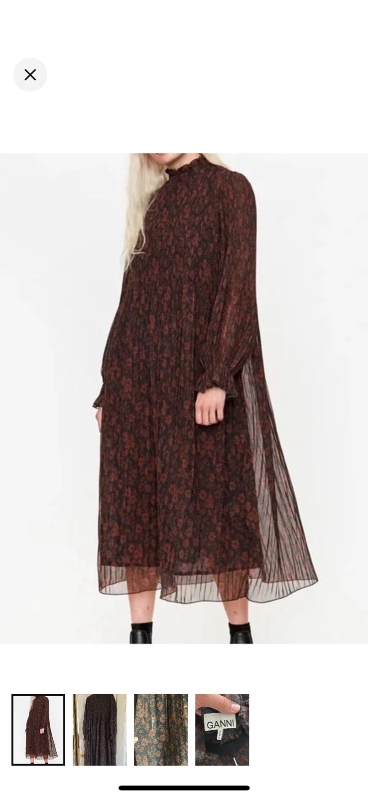 GANNI Women’s brown Floral Long Sleeve Dress