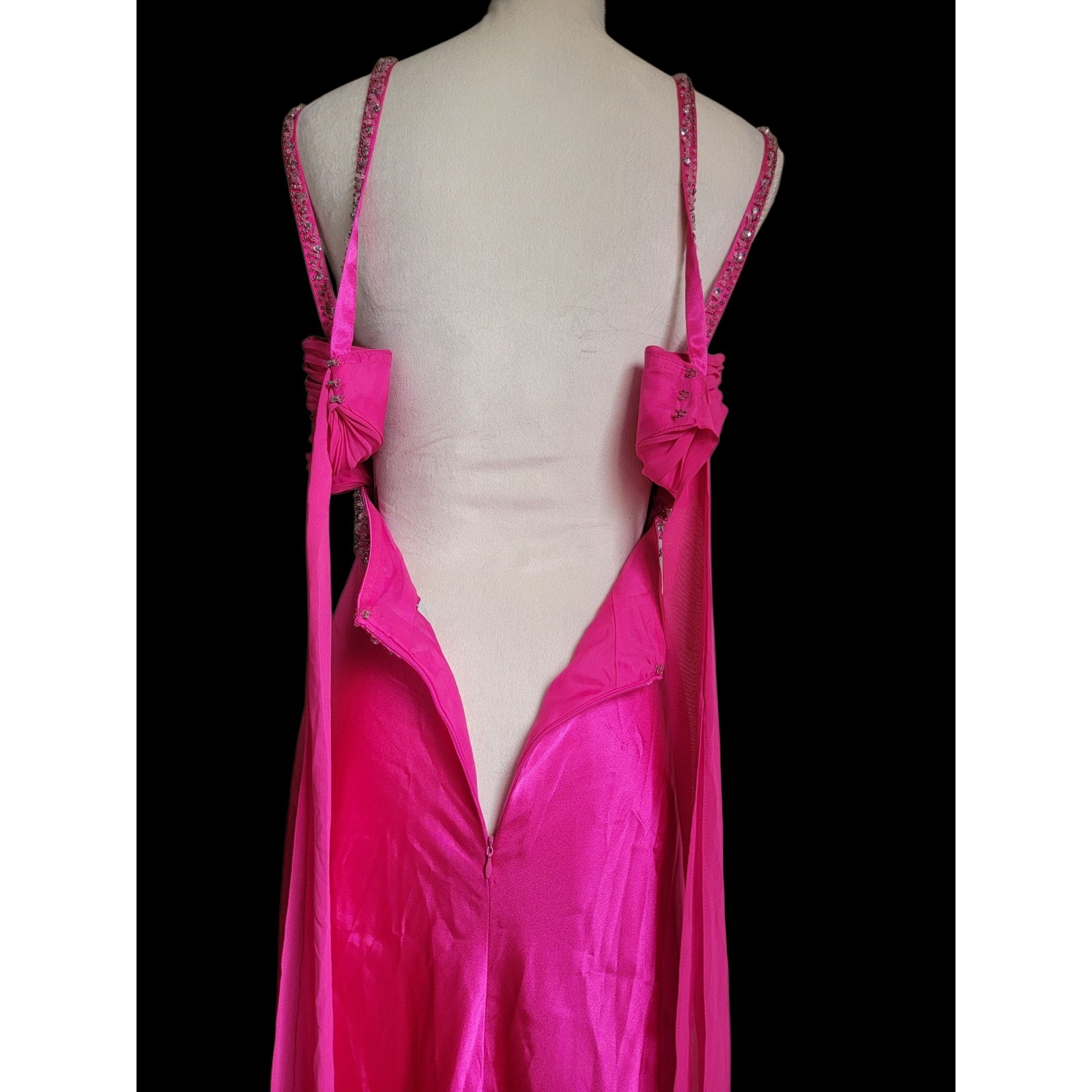 Cache Hot Pink Beaded Strappy Self-Tie Bow Closure Evening Gown Dress Size 6