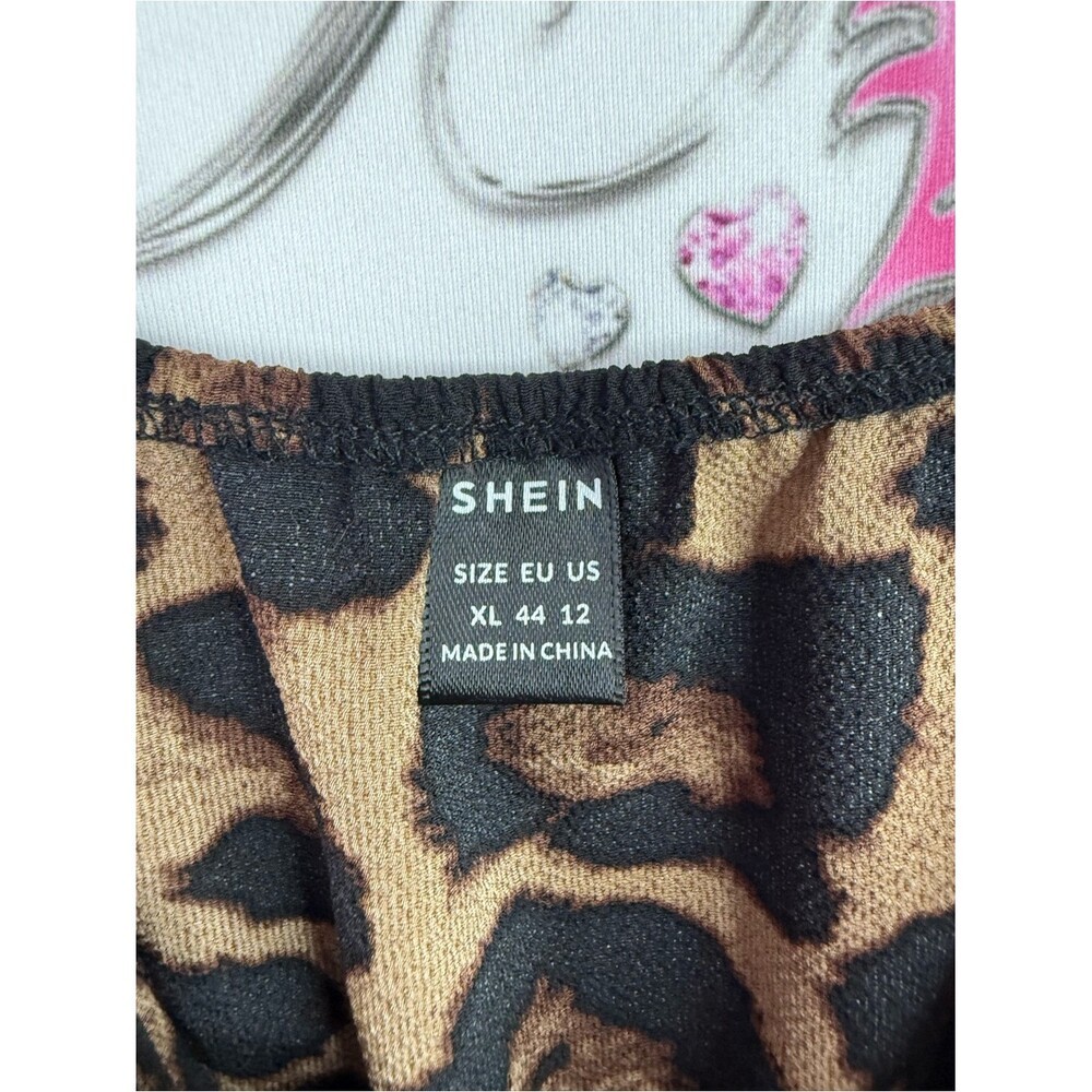 SHEIN Brown and Black Leopard Print Midi Dress