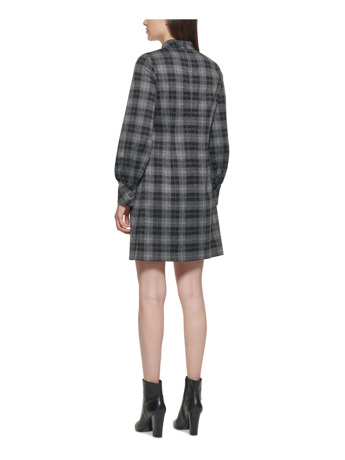 CALVIN KLEIN Womens Gray 3 Button Cuff Plaid Short Dress Petites 4P