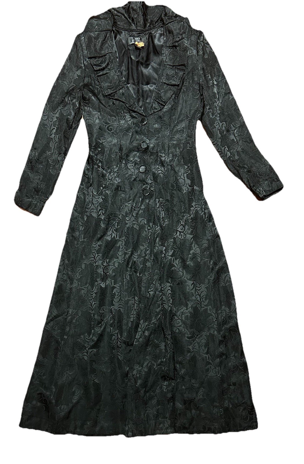 VTG JESSICA MCCLINTOCK Millennium black duster coat dress Sz L whimsigoth *flaw