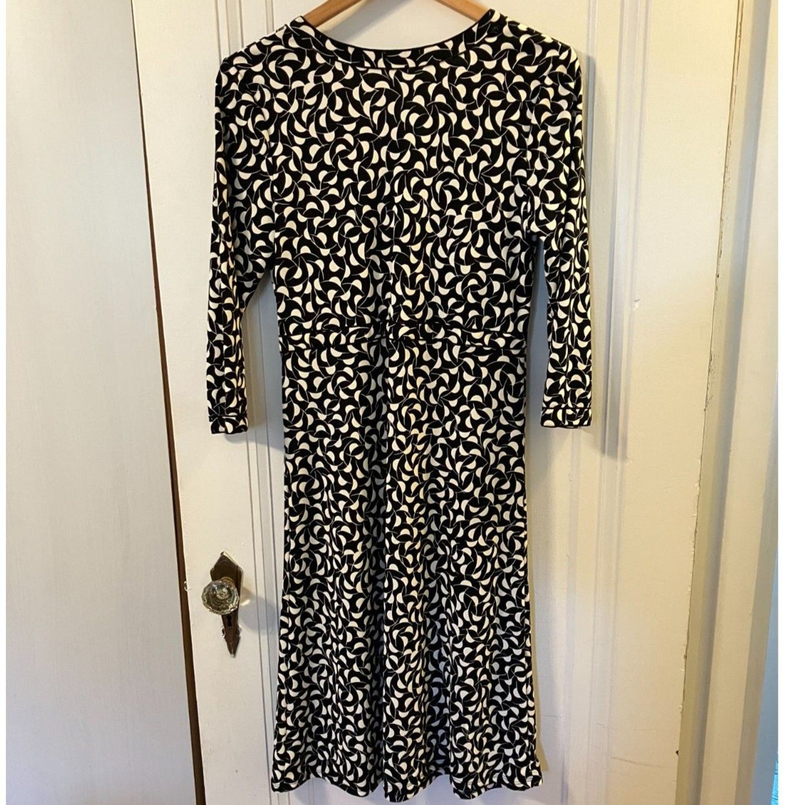 Geometric patterned faux wrap dress
