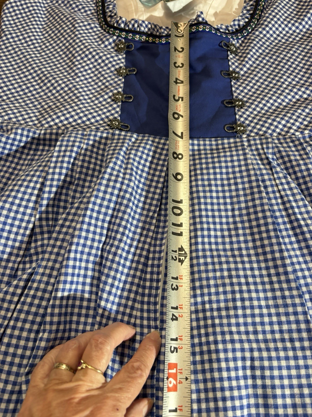 NWT GloryStar Gingham Blue Bavarian Dirndl Oktoberfest Dress Zip Up Lace Large