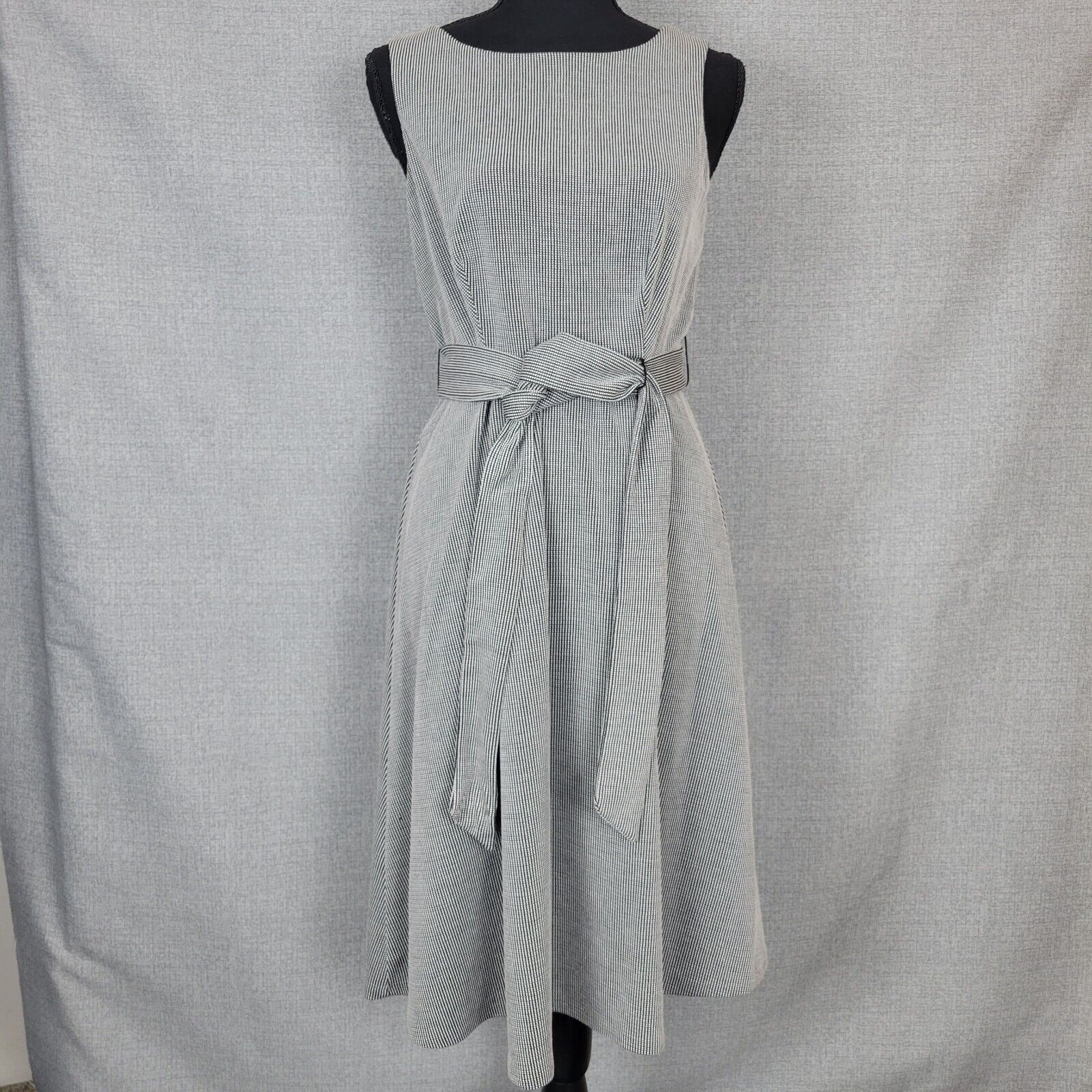 Elle Midi Dress Women XS Stretchy Sleeveless Black White Gingham Belted
