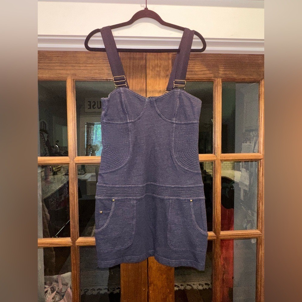 EUC Juicy Couture Size Medium Dark Blue Denim Overall Dress