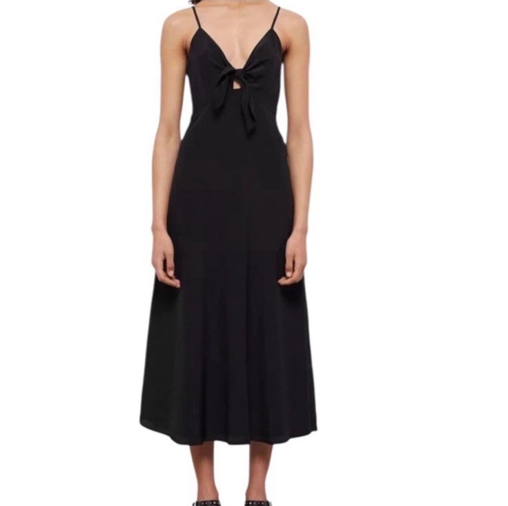 The Kooples So In Love Tie-Front Midi Dress Black 100% Silk Size 1 US Small
