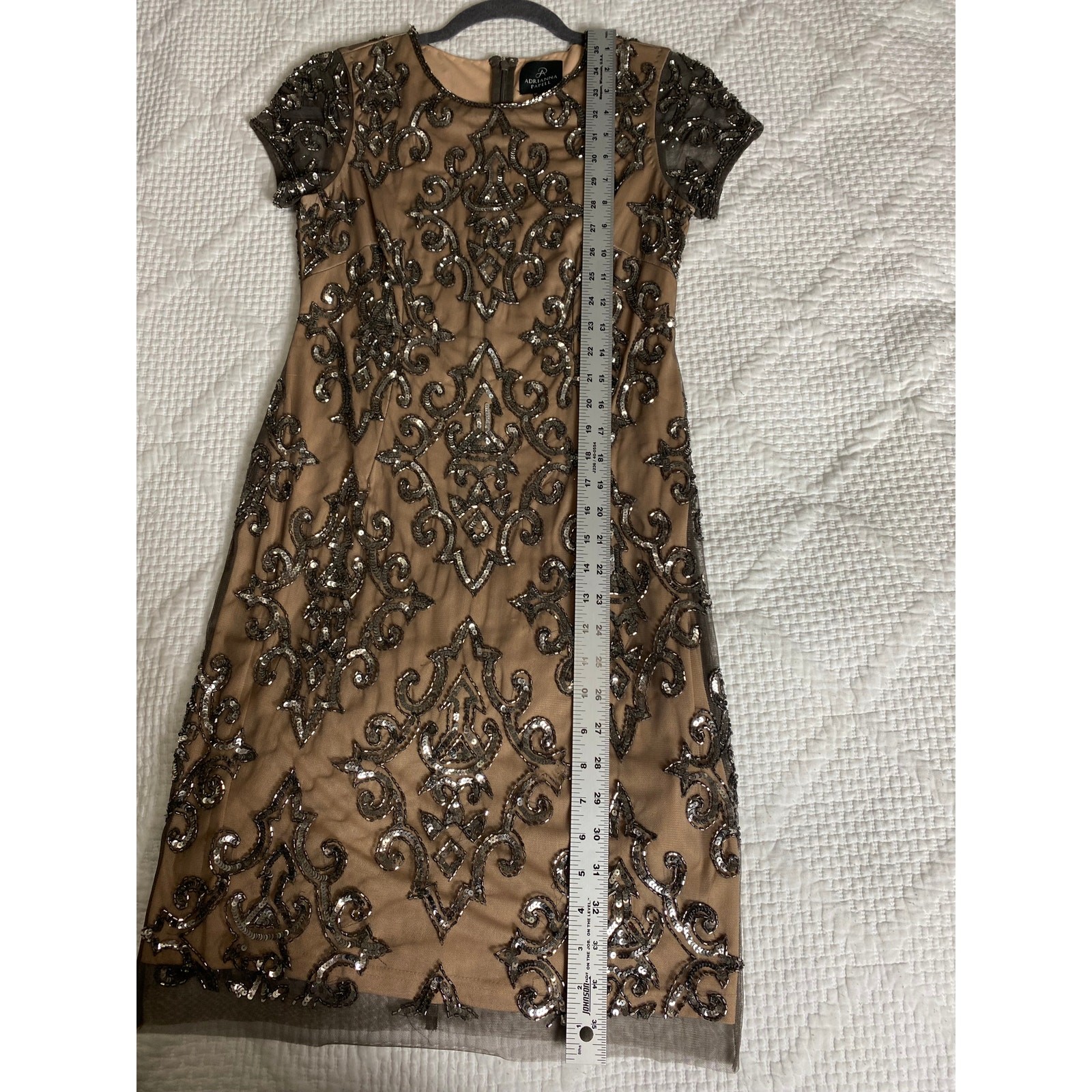 ADRIANNA PAPELL DRESS 2 SEQUIN BEADED WEDDING GUEST COCKTAIL PARTY SHORT DAMASK