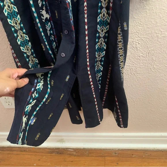 Finley Jeanette Taos in Navy Blue Western Horse Embroidered Shirt Dress XS
