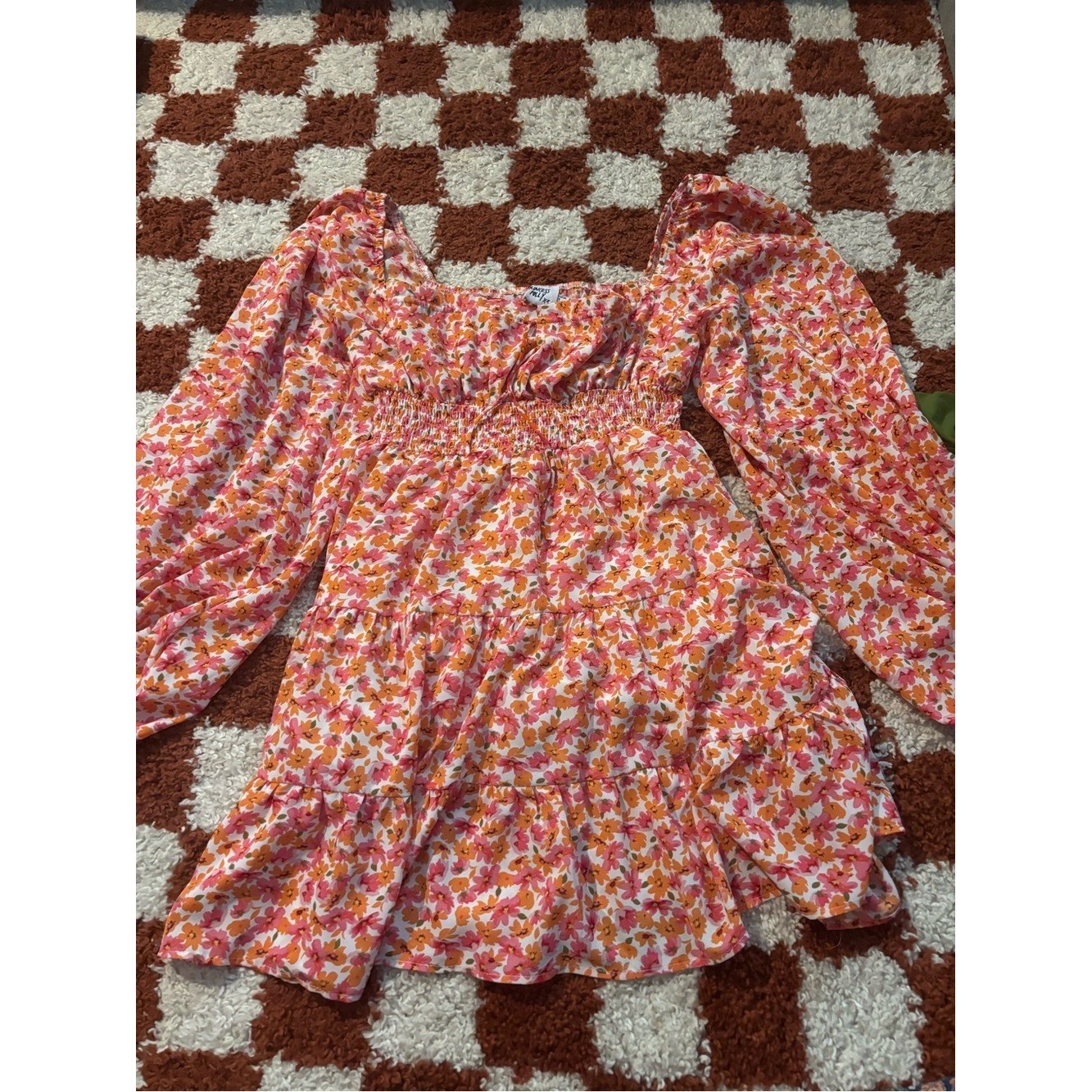 Princess Polly floral Smocked Peasant Blouse in Pink & Orange